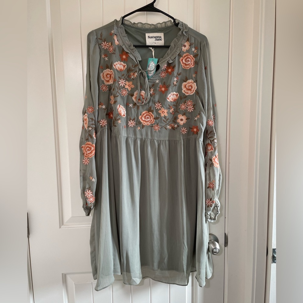 New sage embroider dress